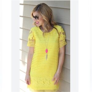 Depri yellow crochet pieced mini dress S